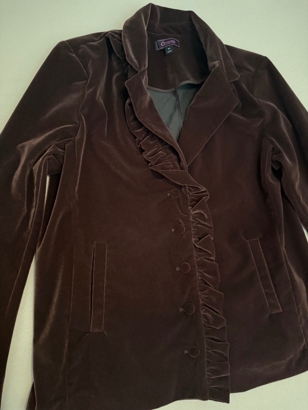 C Wonder Christian Siriano Chocolate Plum Velvet Ruffle Blazer XL